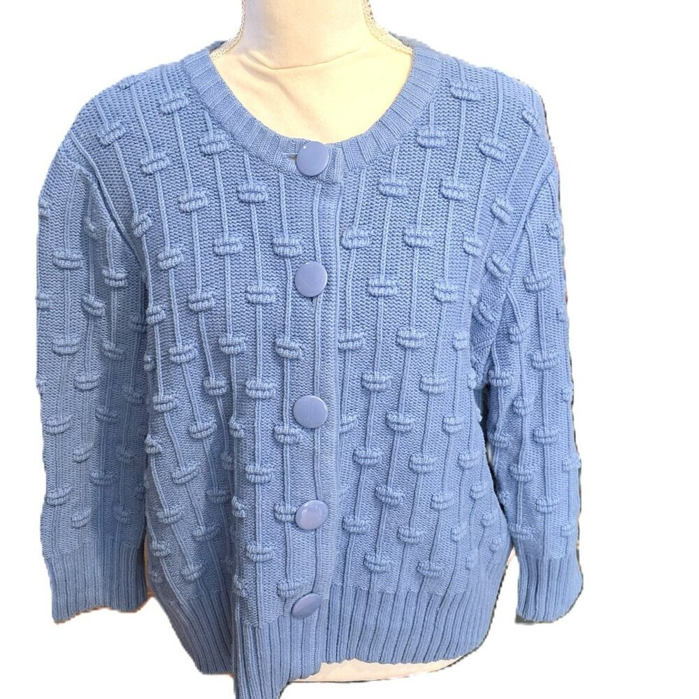 Jones Wear Baby Blue‎ Cable Knit Long Sleeve Cardigan Sweater in Size XL